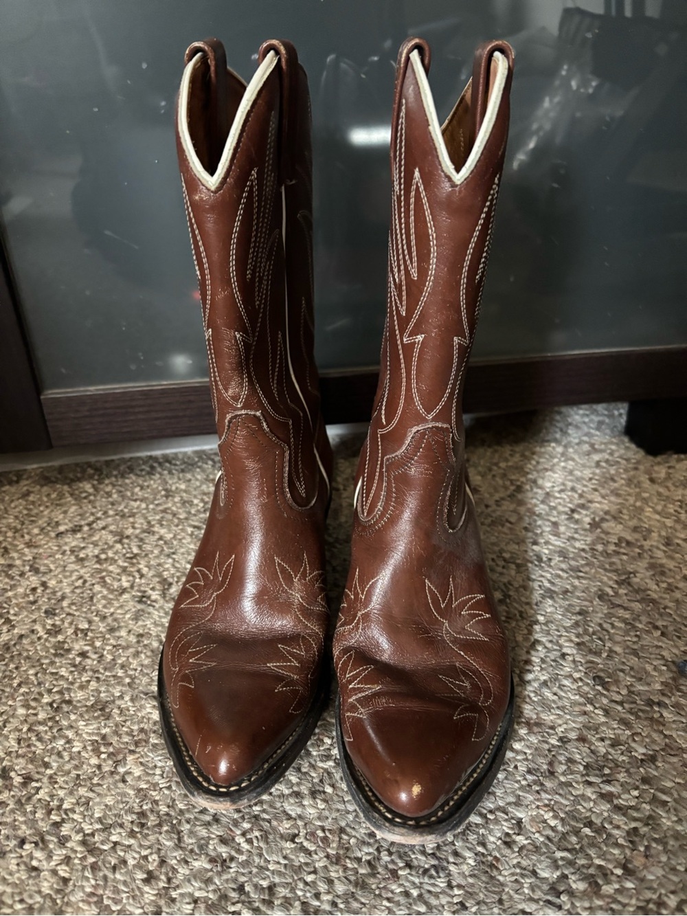 Women's Brown Leather Western Heeled Boots